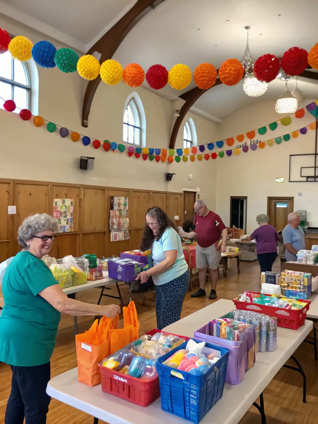 A photo of volunteers setting up for a LA CHANSON A BOIRE event, highlighting the collaborative effort and community involvement in the organization's activities.
