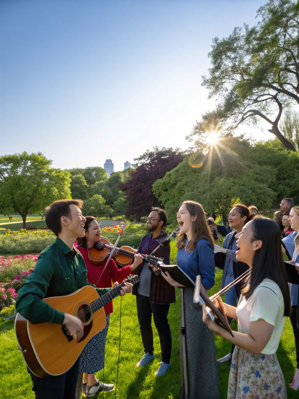 A photo of a community sing-along event organized by LA CHANSON A BOIRE, featuring people of all ages singing together joyfully.
